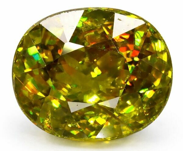 A faceted titanite (Sphene) gemstone.
